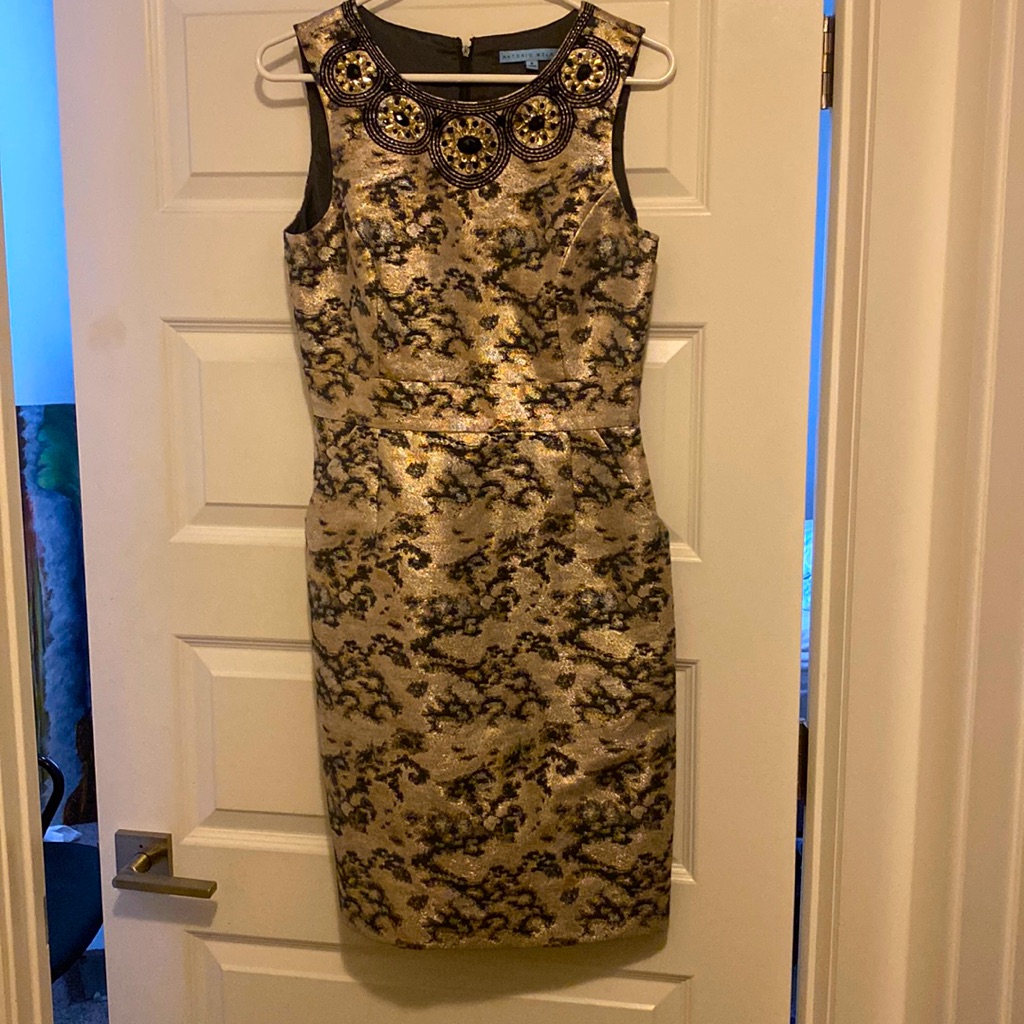 Nwot Antonio Melani Beaded Metallic Evening Occasion Wedding Cocktail Dress 6 S